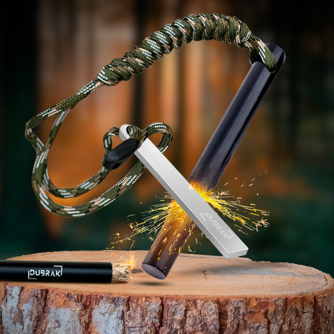 Demo of how striker is used to creates sparks from ferro rod.