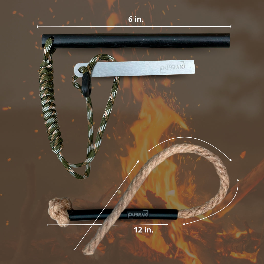 Dubrak firesteel and tinder rope dimensions.