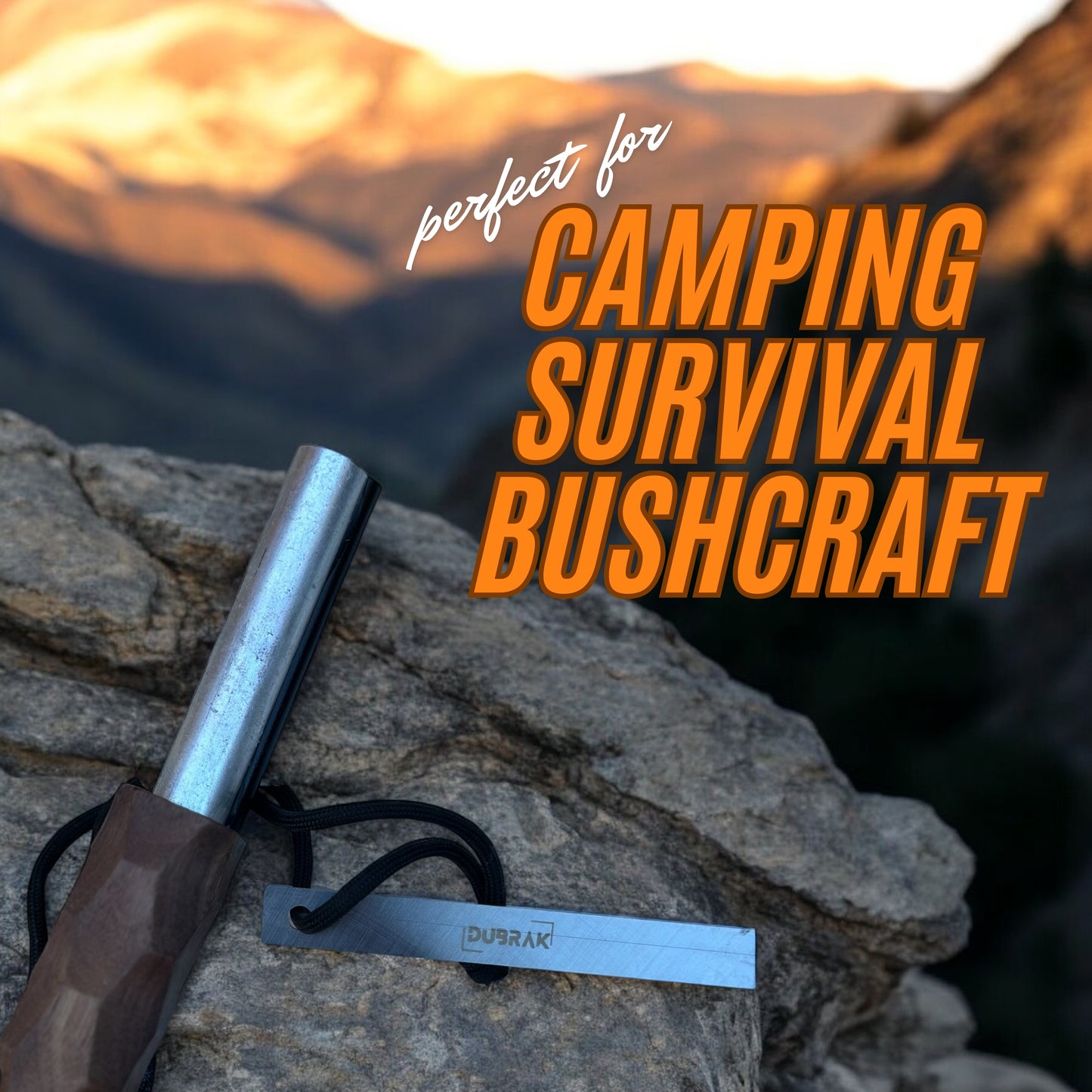 Magnesium ferro rod from dubrak, perfect for camping, survival, and bushcraft.