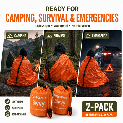 2-Pack Emergency Bivvy Bag Waterproof Thermal Survival Sleeping Sack