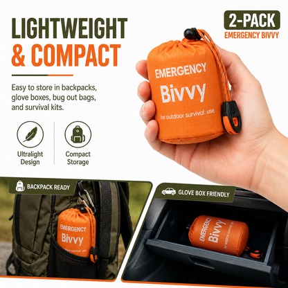 2-Pack Emergency Bivvy Bag Waterproof Thermal Survival Sleeping Sack