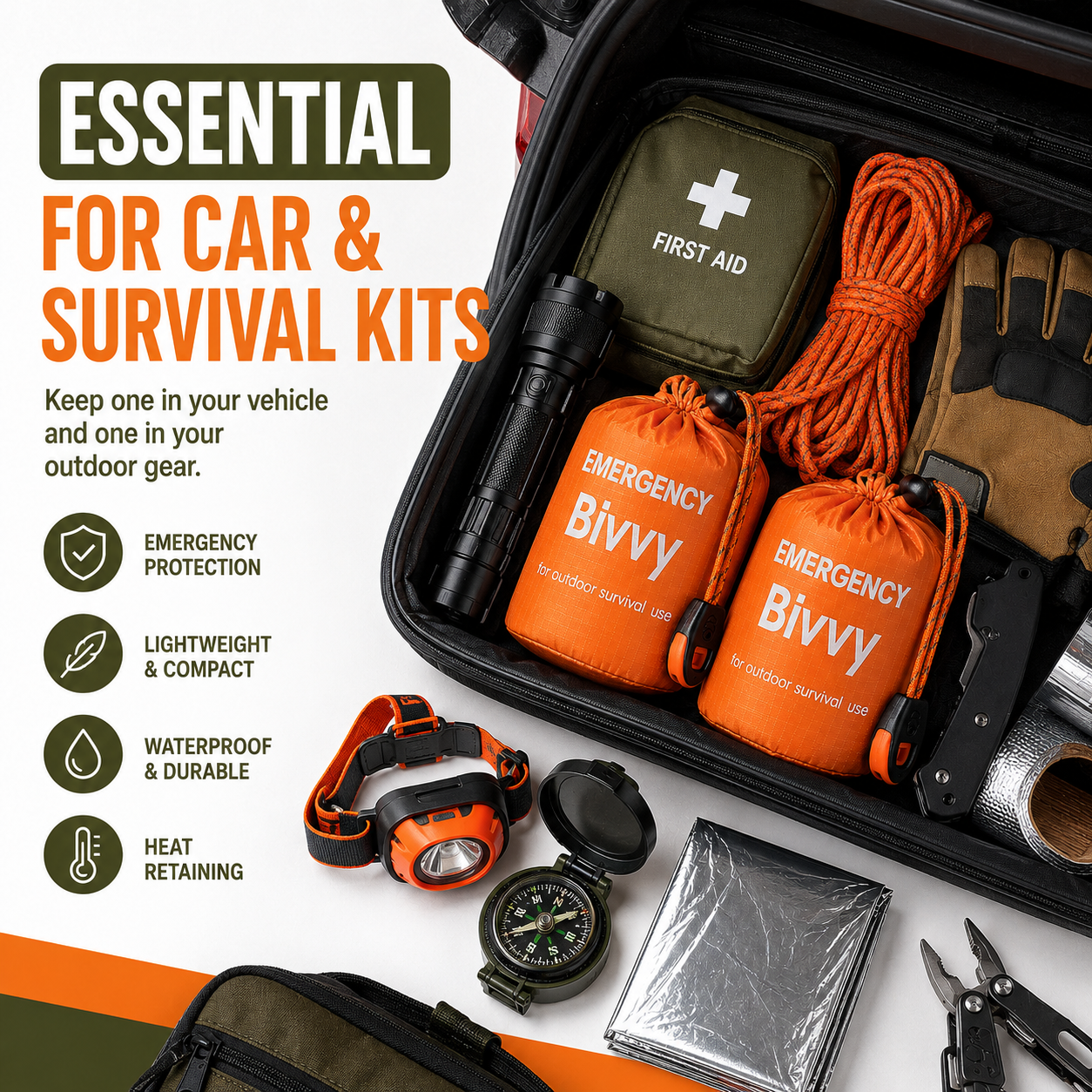 2-Pack Emergency Bivvy Bag Waterproof Thermal Survival Sleeping Sack
